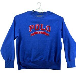 Polo Ralph Lauren Mens XXL Pullover Crew Neck Sweatshirt Blue Red Cotton Blend
